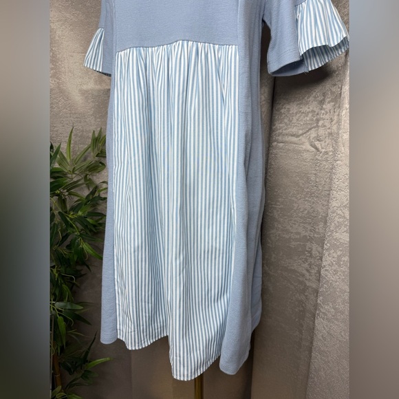 NEW English Factory Knit Stripe Woven Mixed Dress Blue & White Sz S - Picture 7 of 11